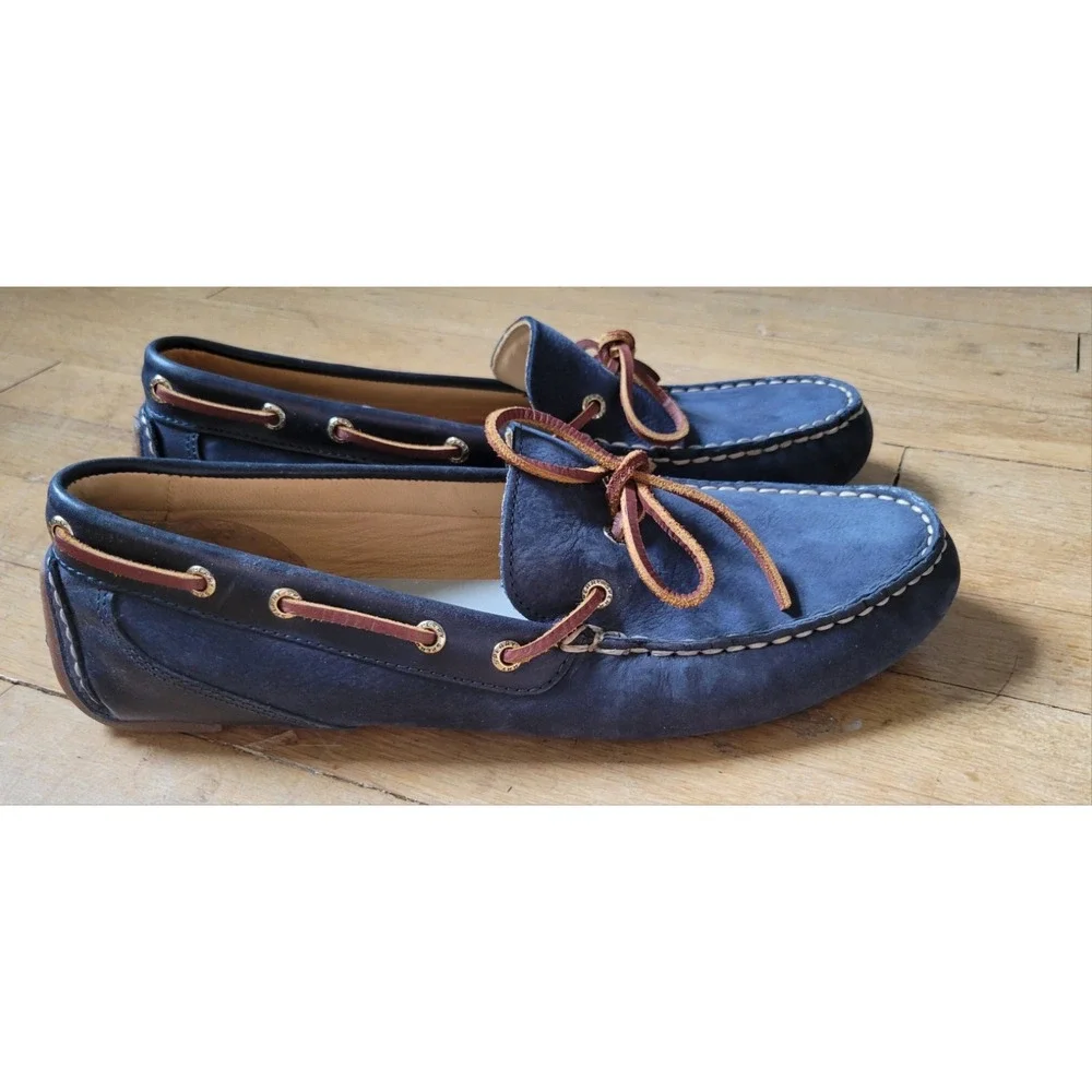Sperry Men's 11.5 M Navy Leather Boat Shoes Brown Laces STS21644 Driving Loafers